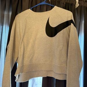 Nike Women's Light Gray Sweatshirt with Black Logo